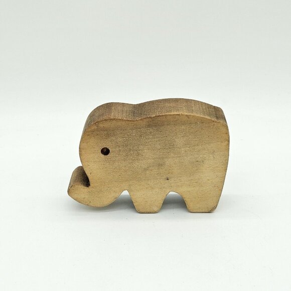 Vintage Hand Carved Wood Block Elephant Figurine Toy Signed Dated 80s Handmade - Picture 4 of 10
